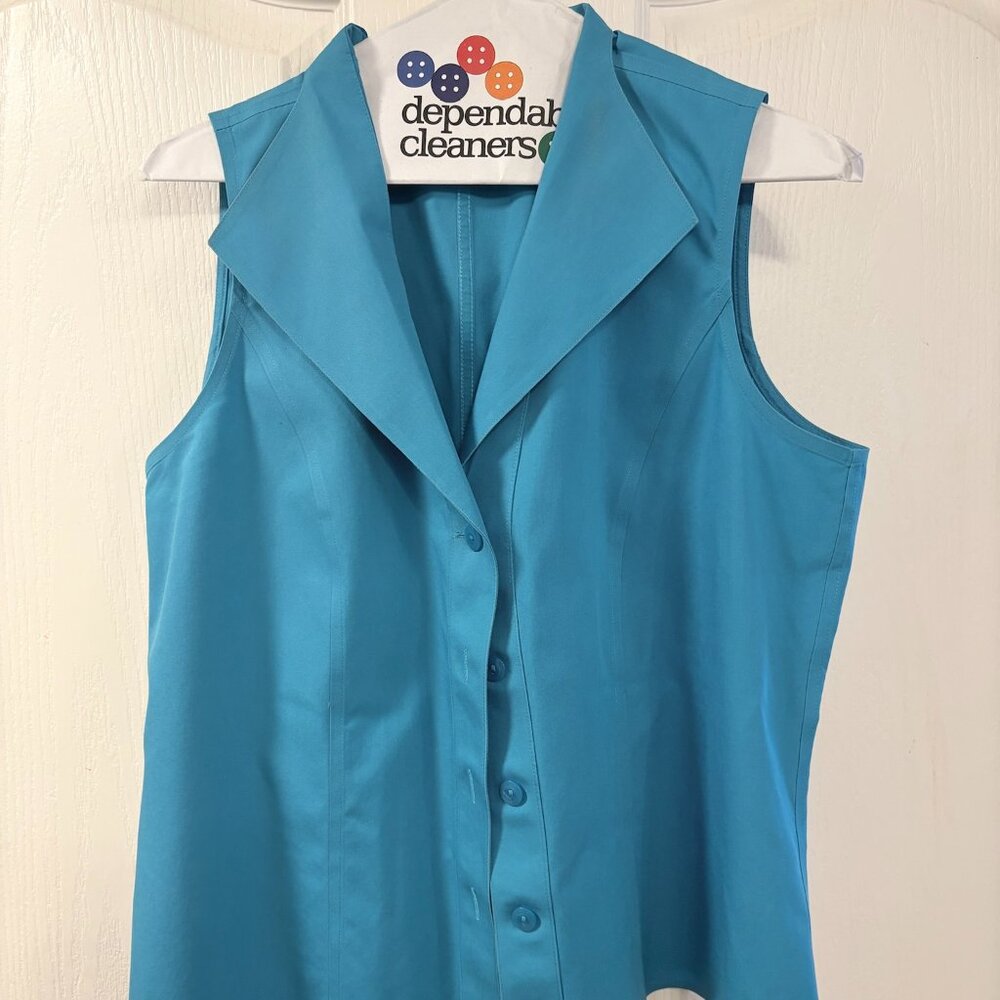 Jones New York Womans 12 Teal Sleeveless Collar Shirt